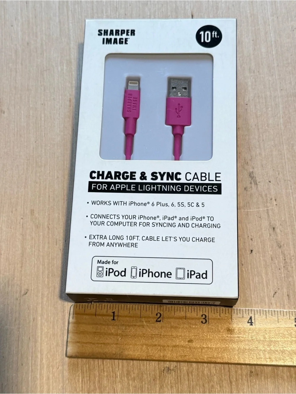 Sharper Image 10ft USB Charging Cable Pink for Apple iPhone iPad iPod Brand New!
